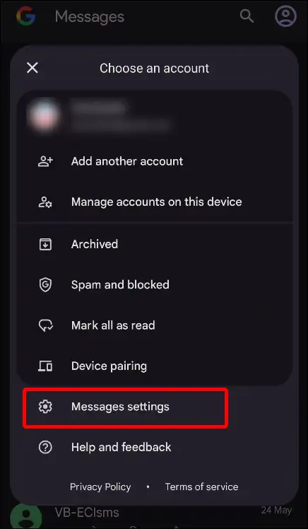 google messages settings