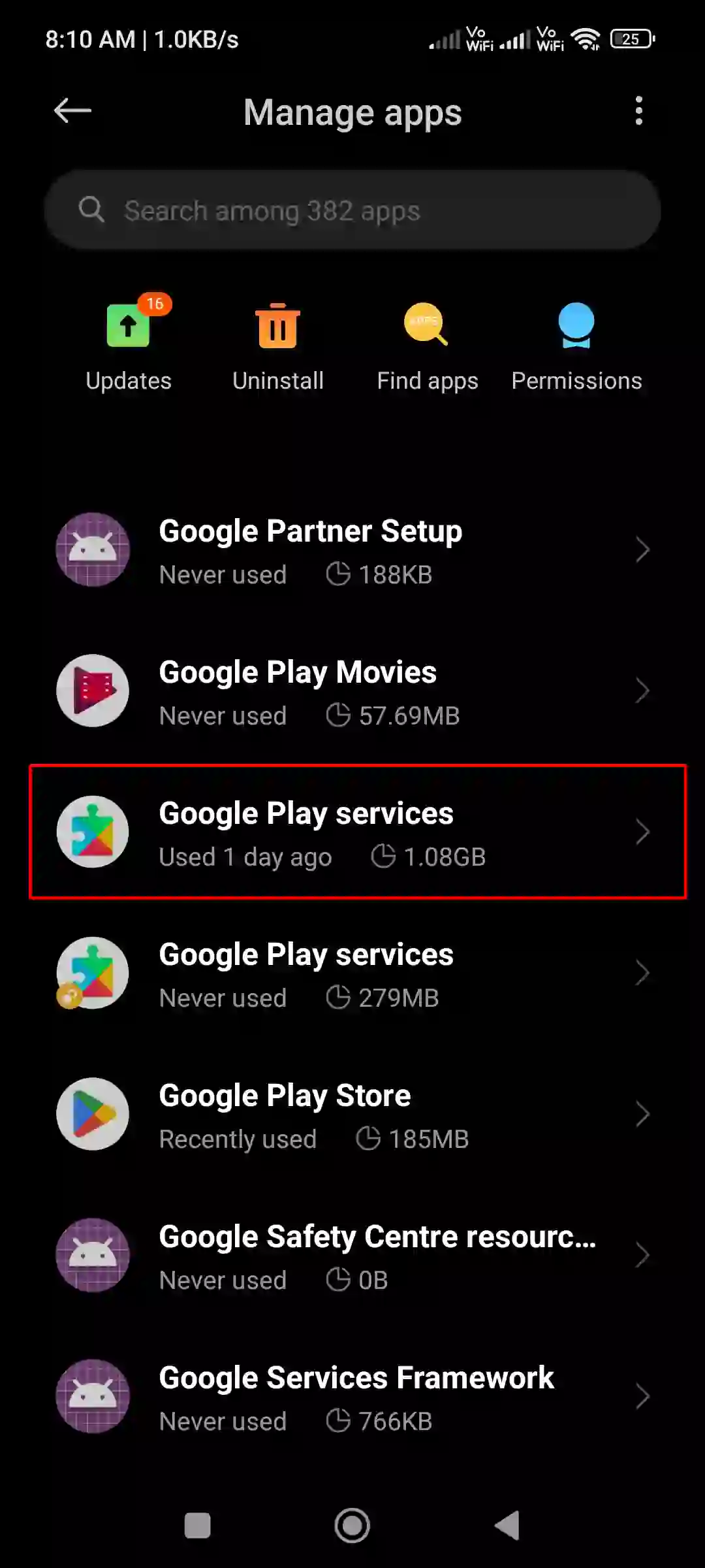 google play services manage apps settings