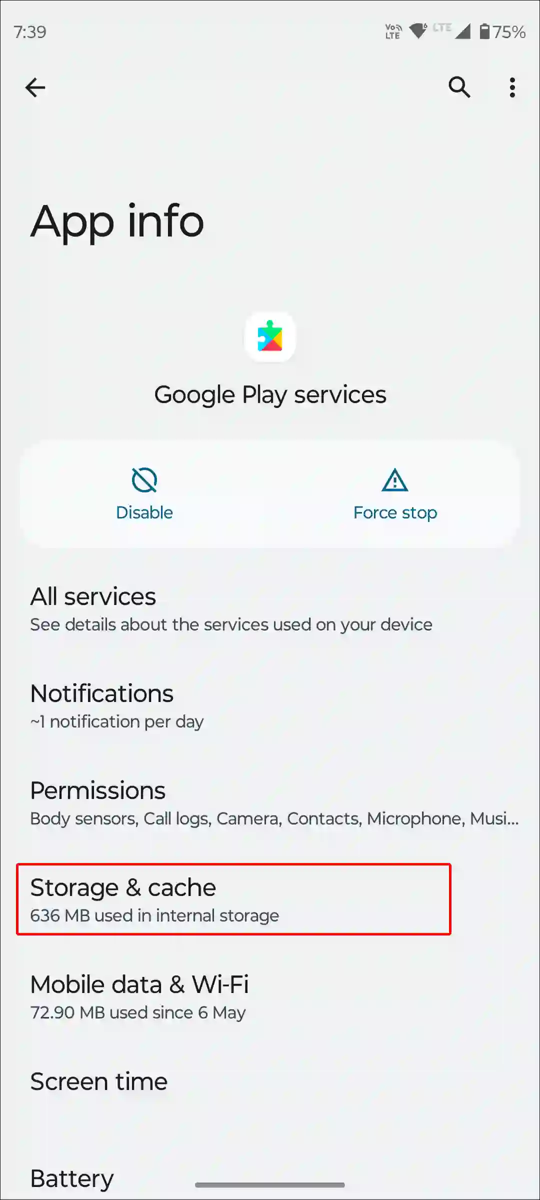 google play services storage and cache