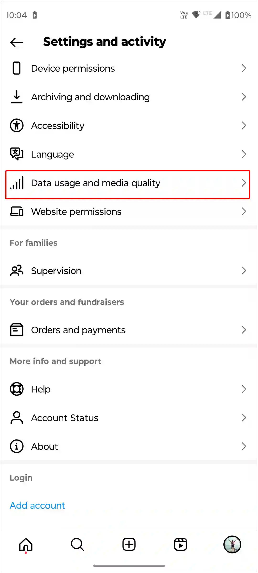 instagram data usage and media quality