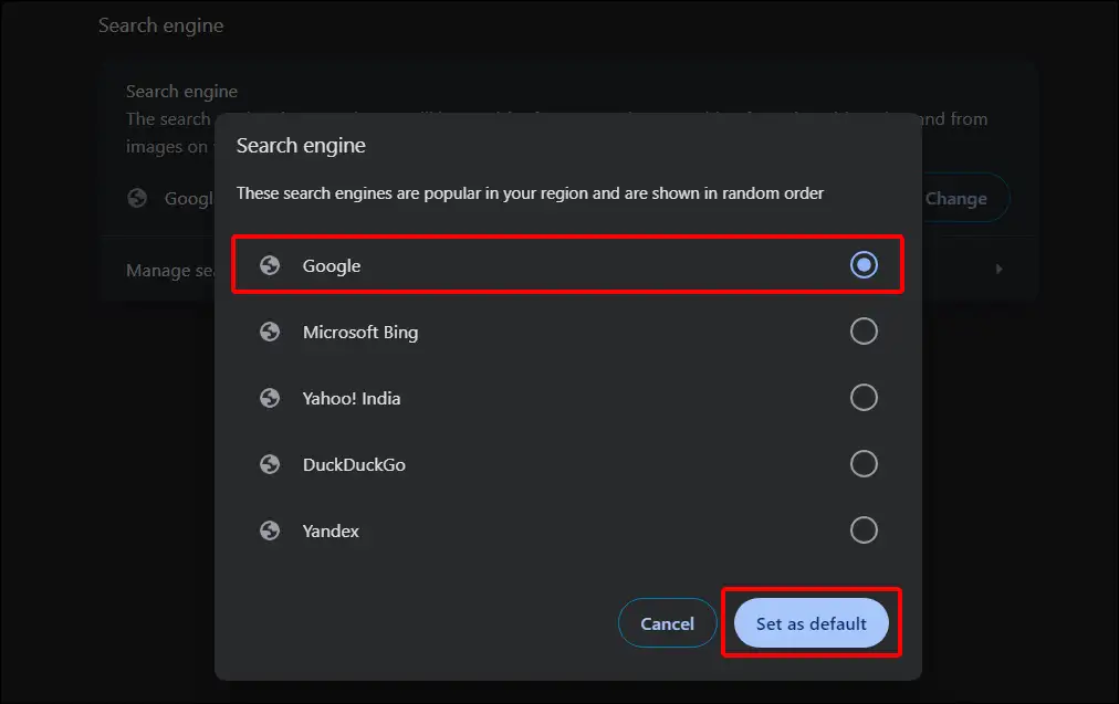laptop chrome search engine select