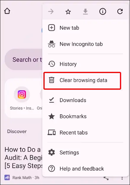 mobile chrome clear browsing data