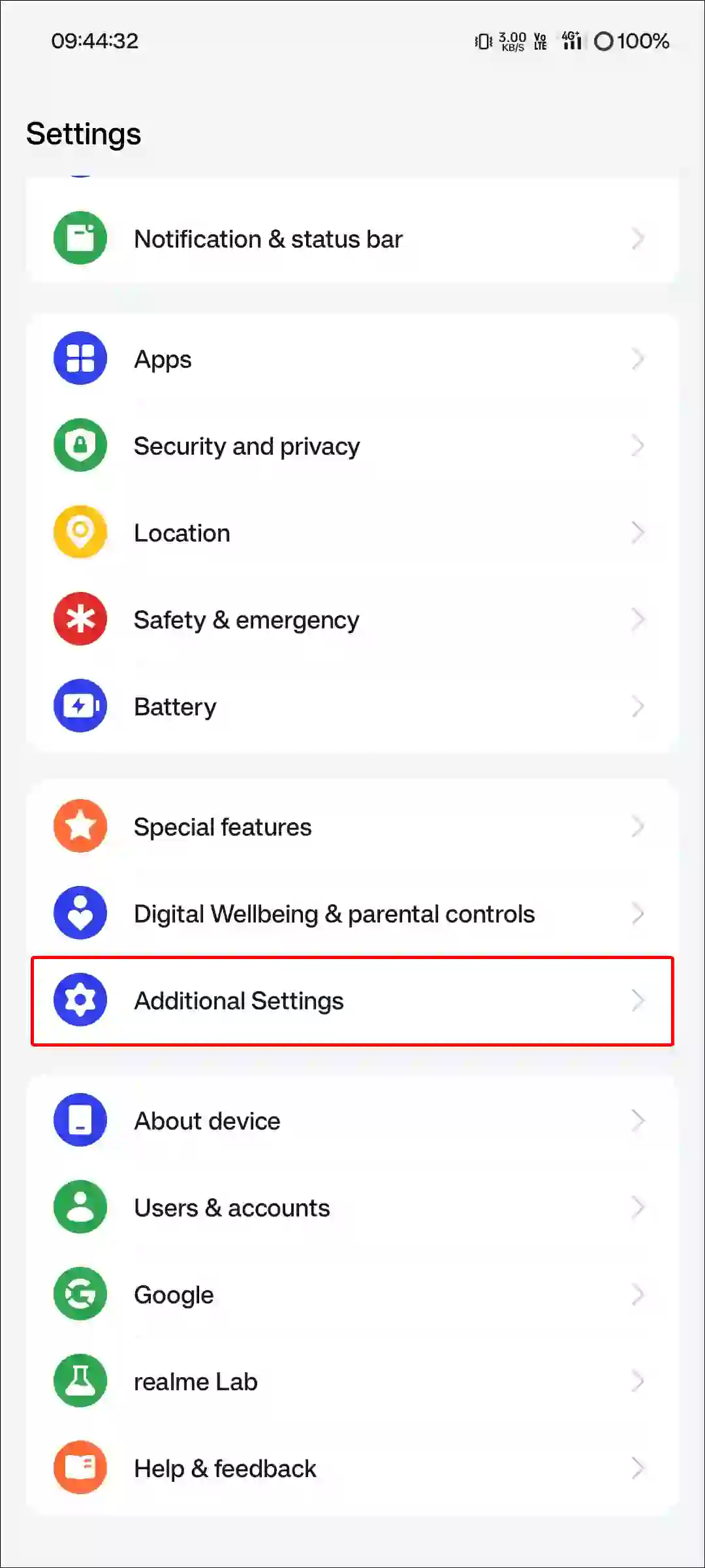 realme additional settings