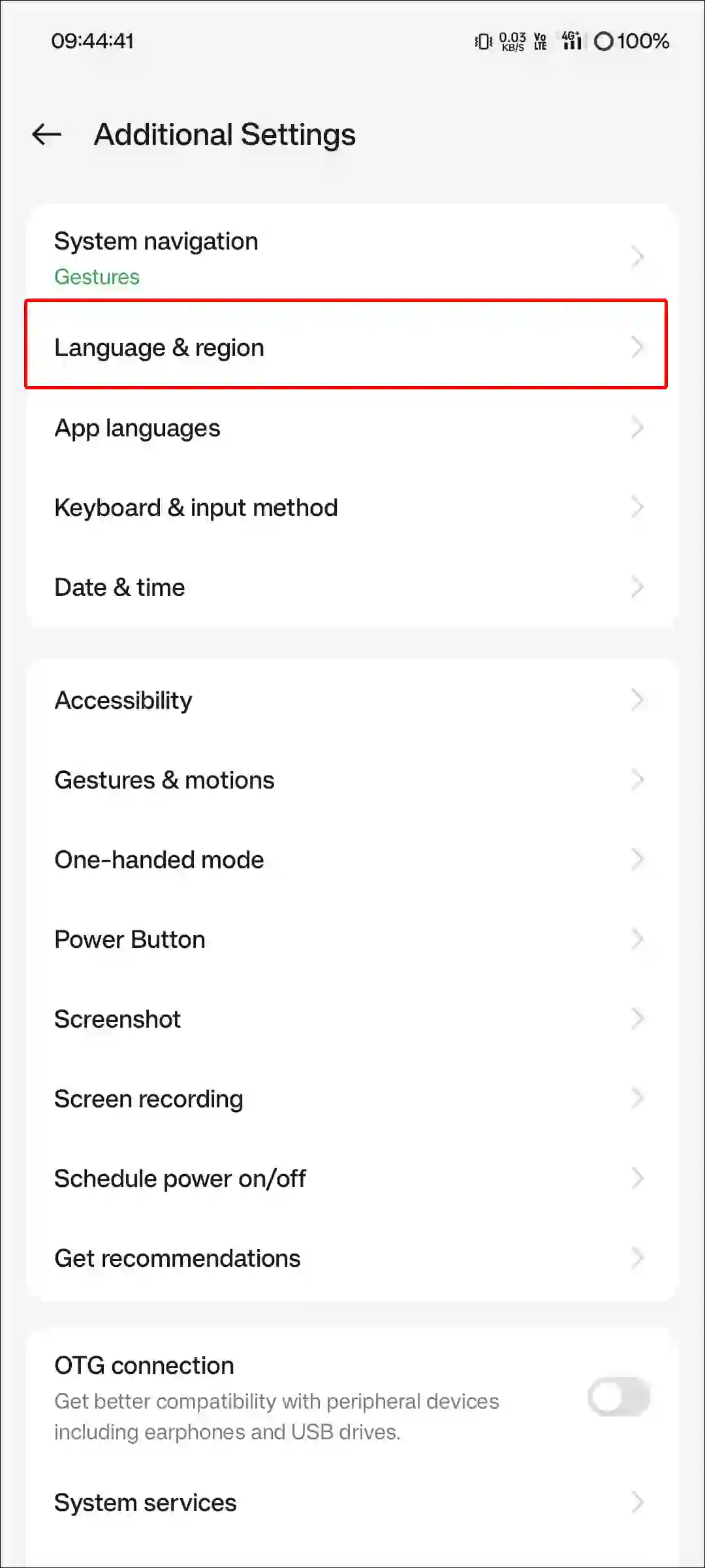 realme language and region settings