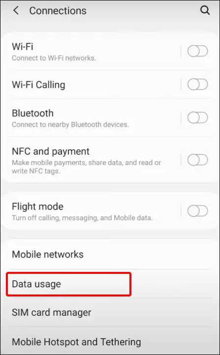 samsung data usage