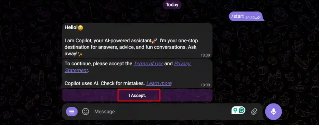 telegram web CopilotOfficialBot i accept