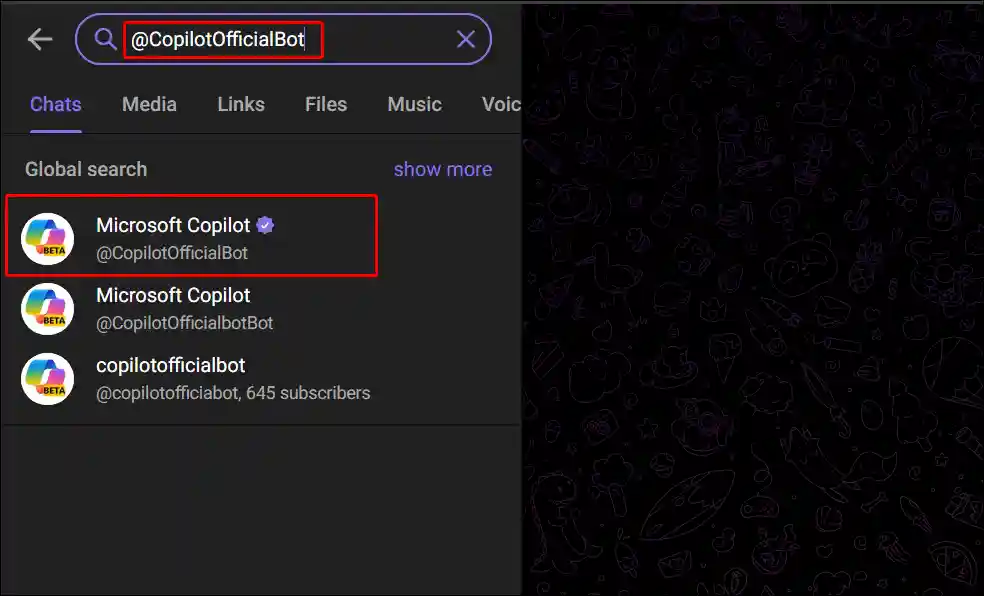 telegram web CopilotOfficialBot