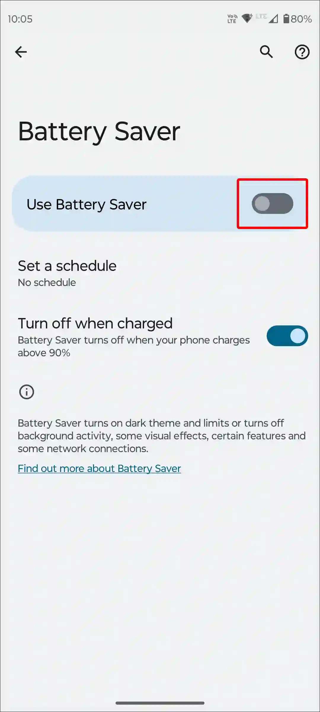 turn off android battery saver