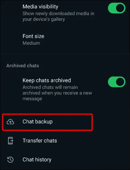 whatsapp chat backup settings