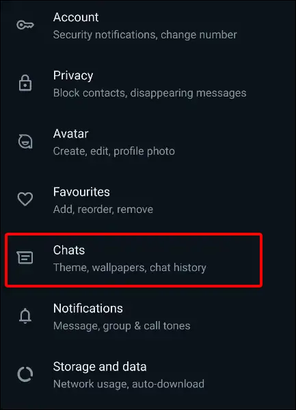 whatsapp chats settings