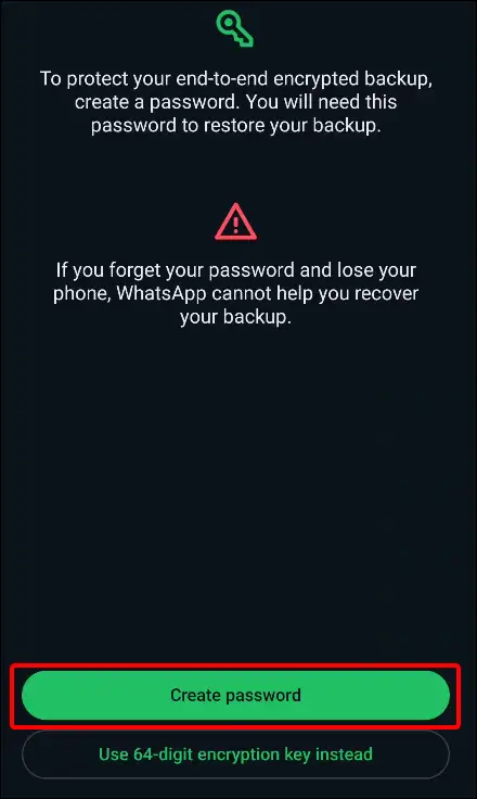 whatsapp end-to-end encrypted backup create password