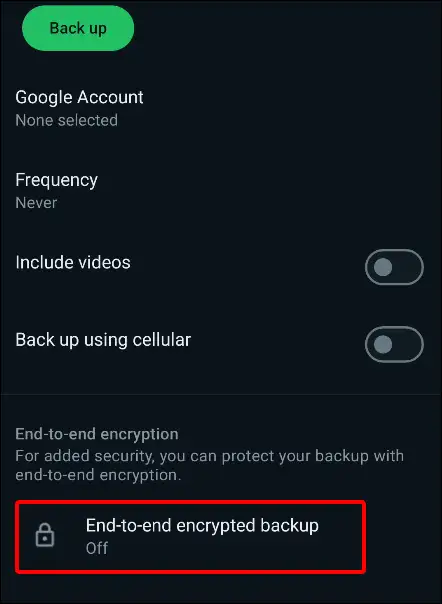 whatsapp end-to-end encrypted backup