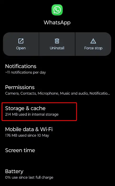 whatsapp storage and cache