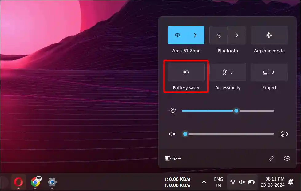 windows 11 quick settings battery saver enable