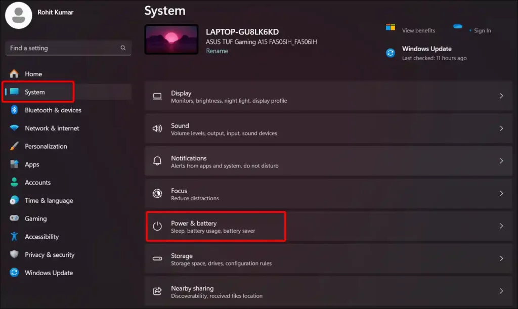 windows 11 system power and battery settings