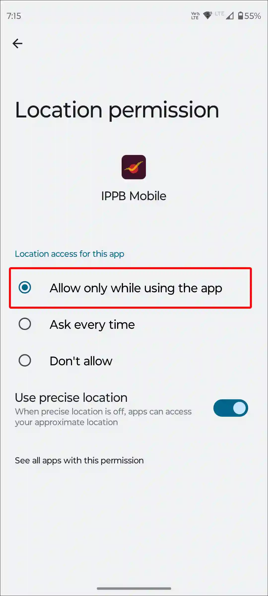 allow ippb app location permission