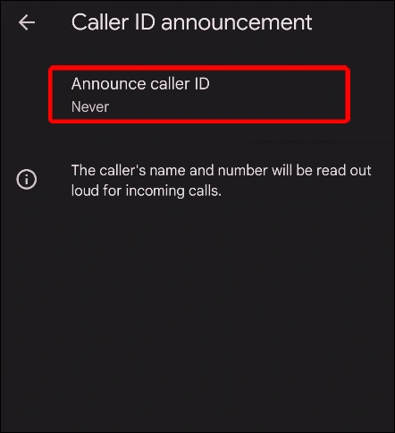 android announce caller id settings