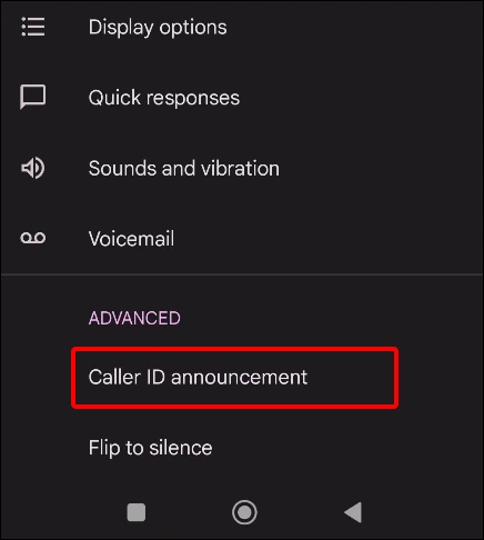 android caller id announcement settings