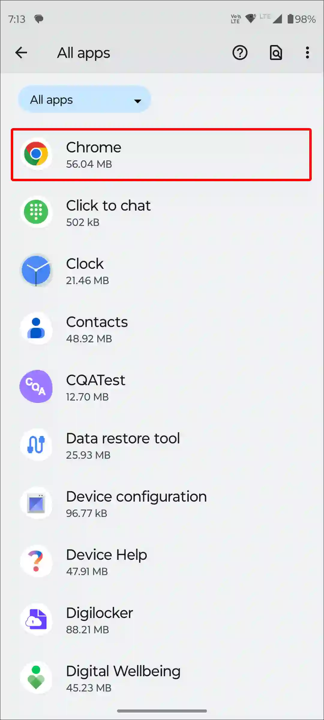 android chrome app settings light