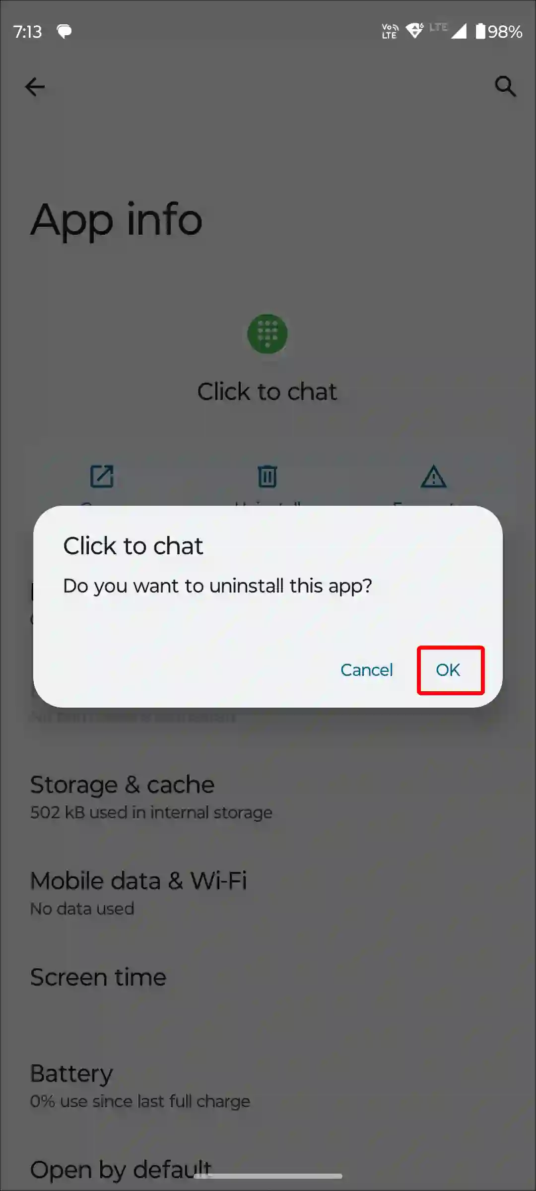 android click to chat app uninstall