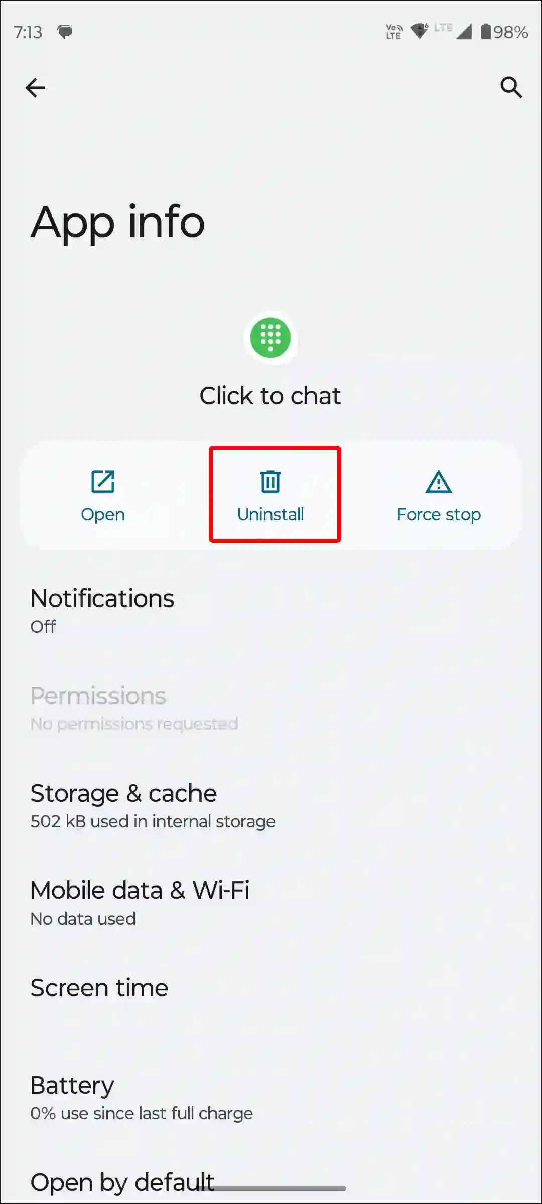 android click to chat app uninstall