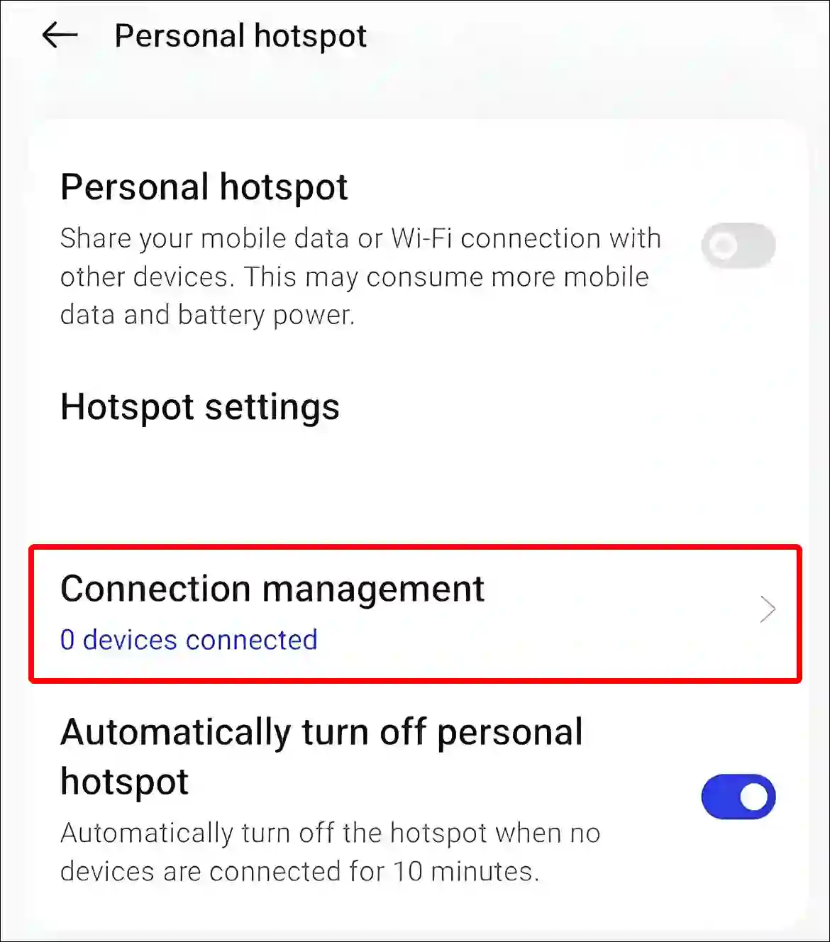 android connection management settings