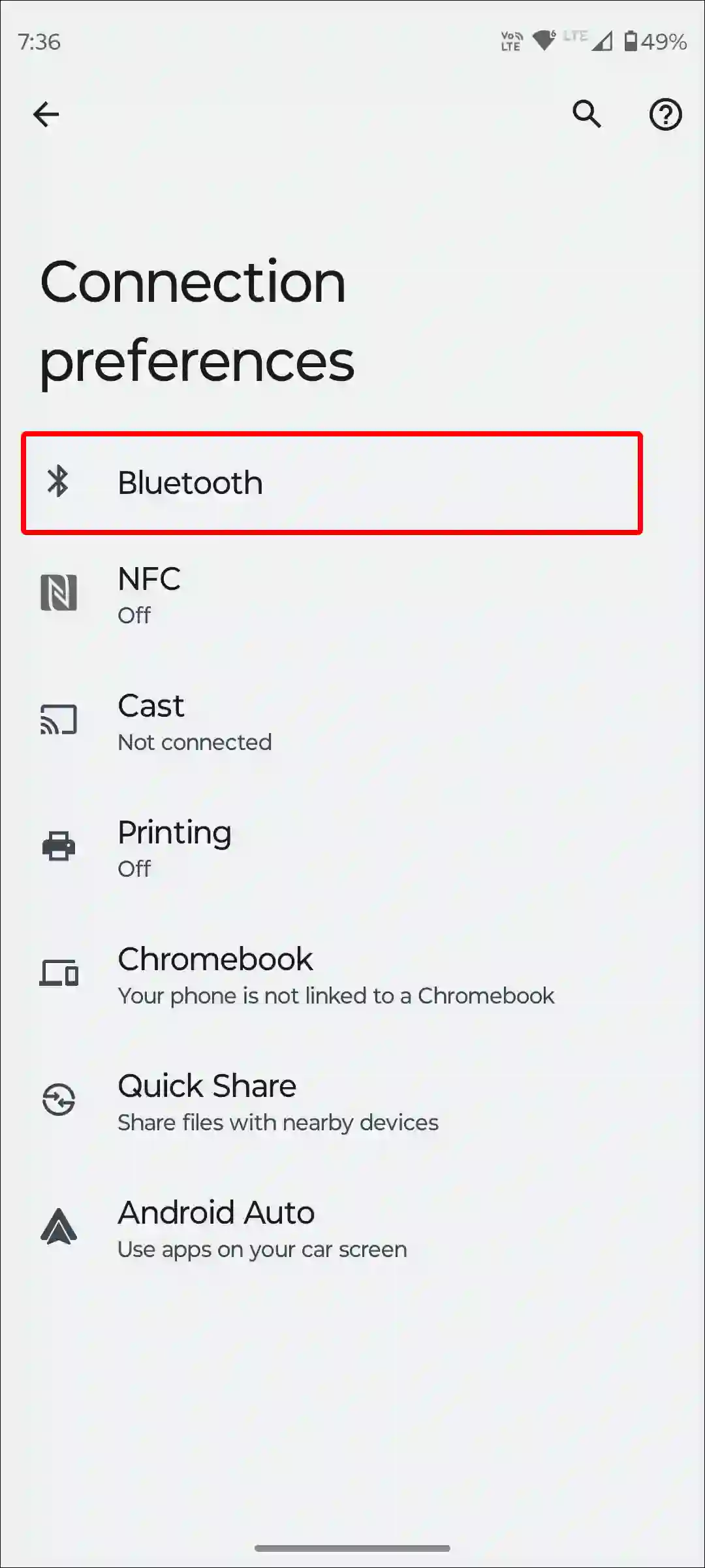 android connection preferences bluetooth