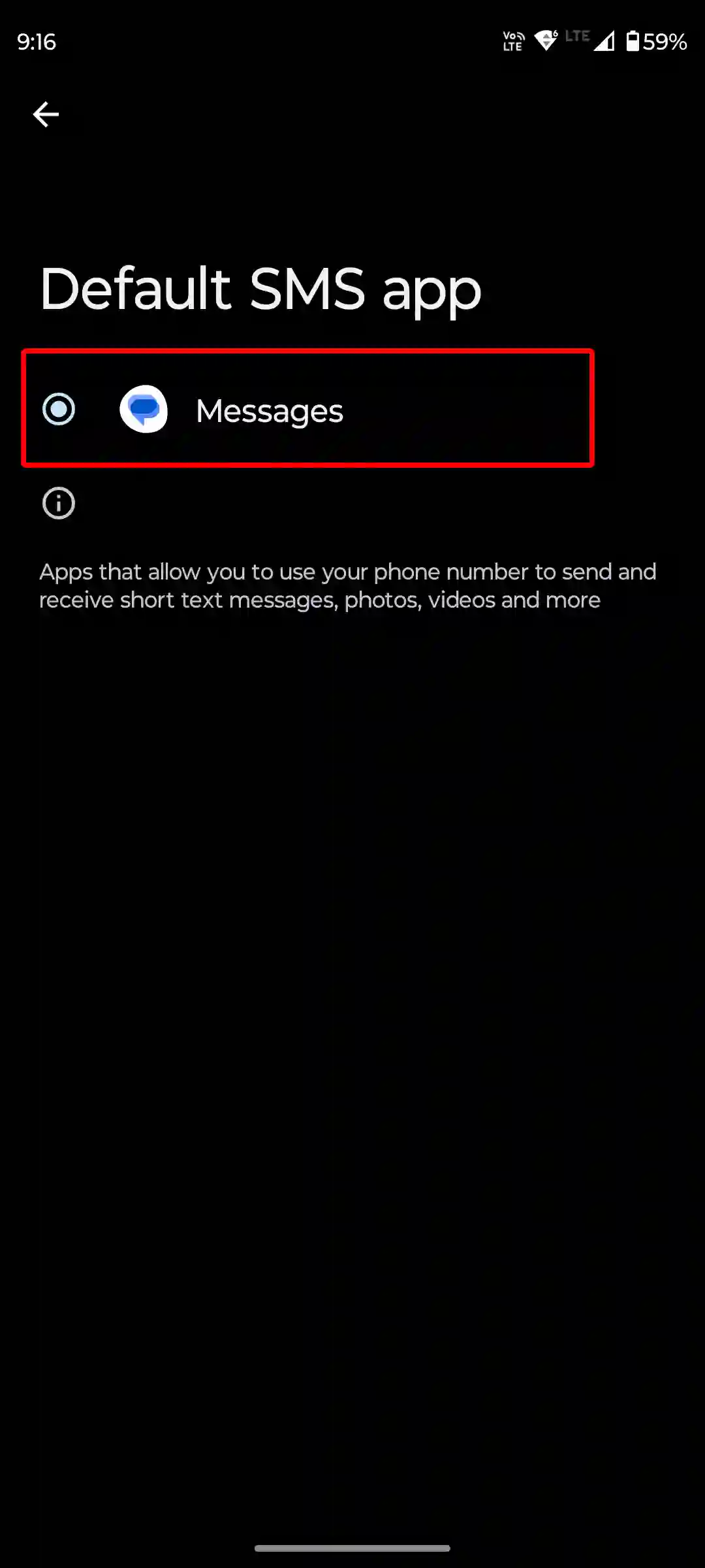 android default sms app settings