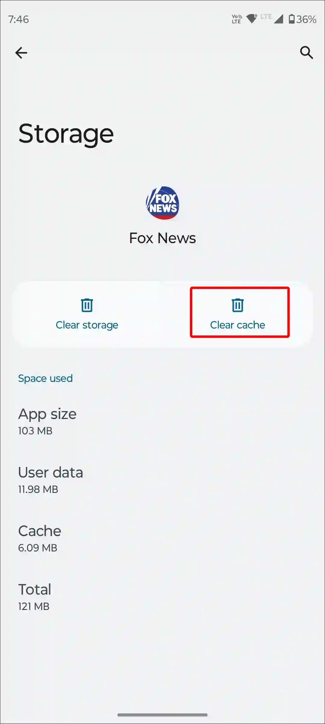 android fox news app clear cache