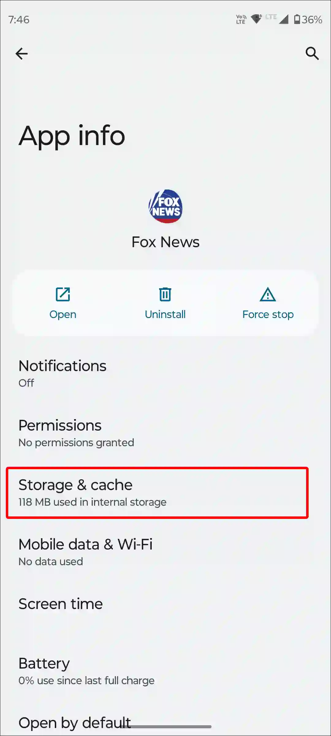 android fox news app storage and cache