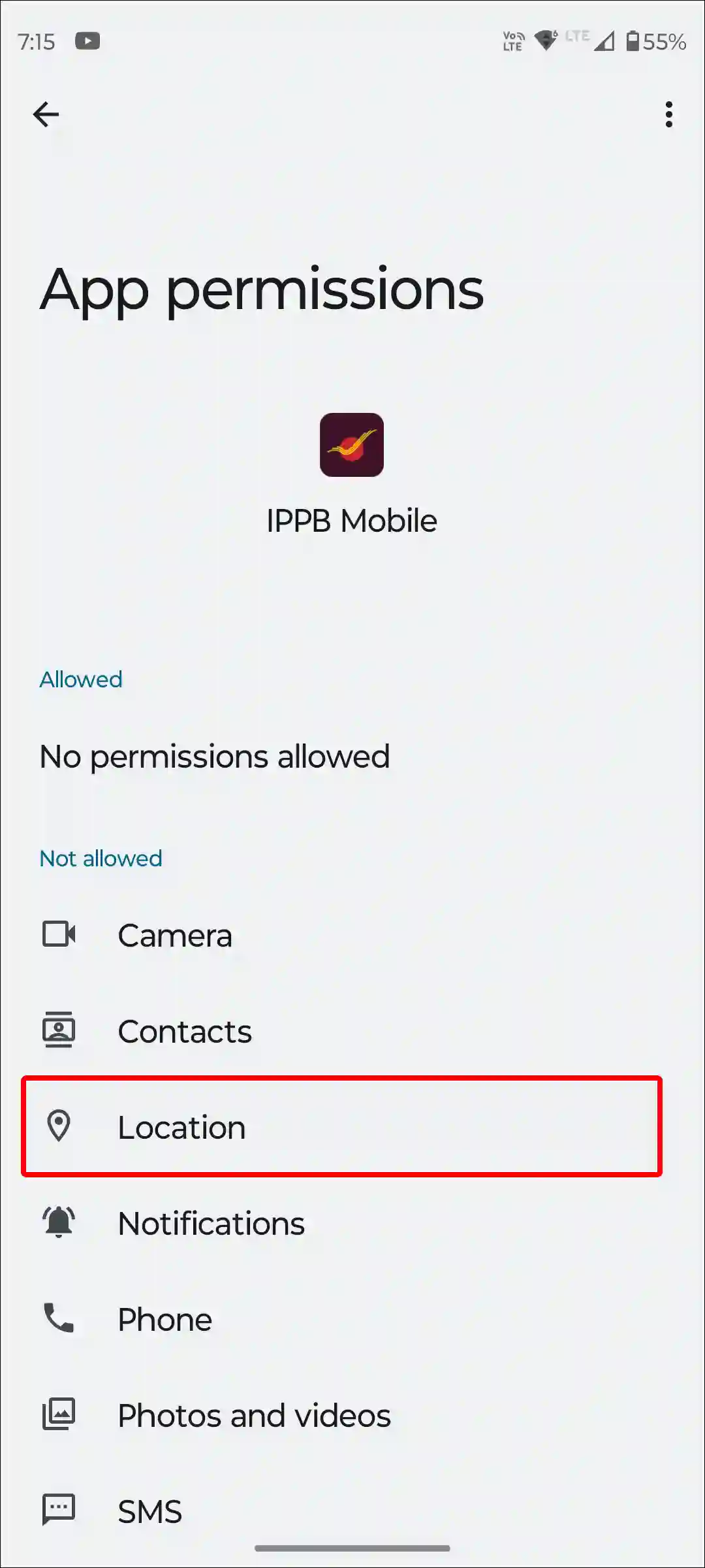 android ippb app location settings