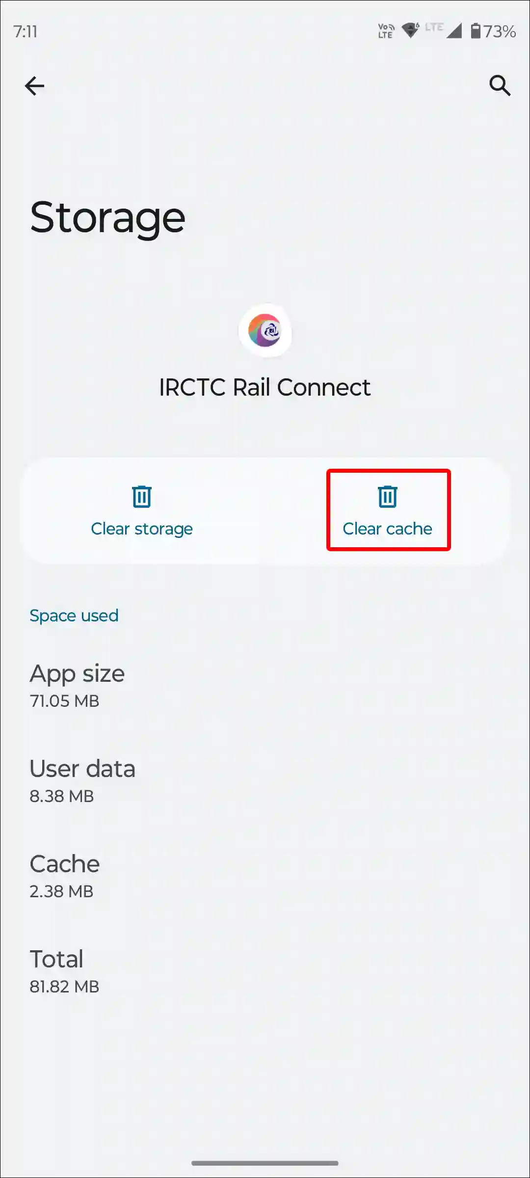 android irctc rail connect app clear cache