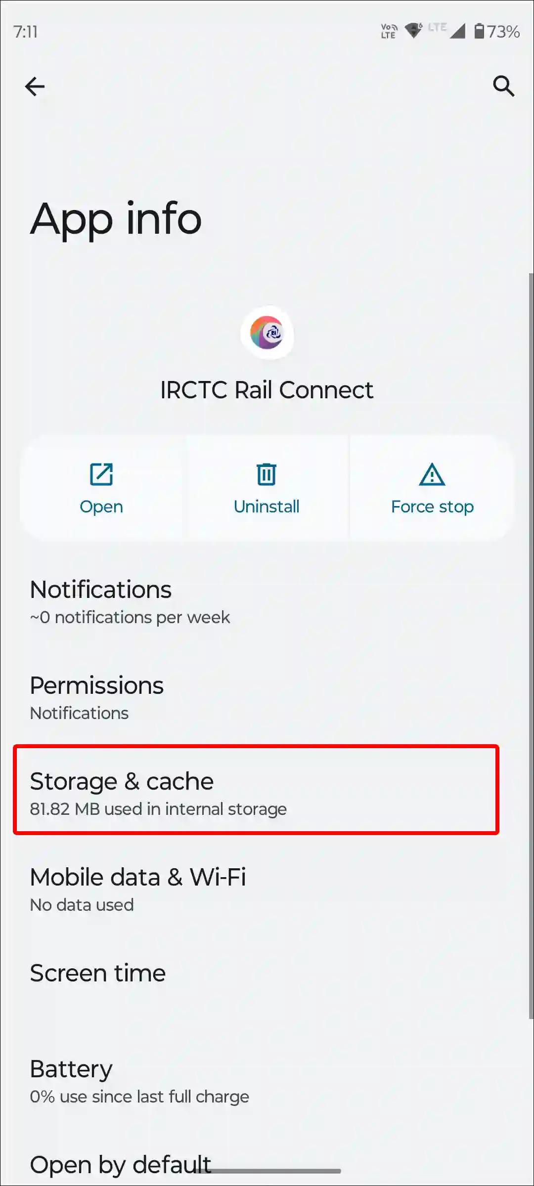 android irctc rail connect app storage and cache