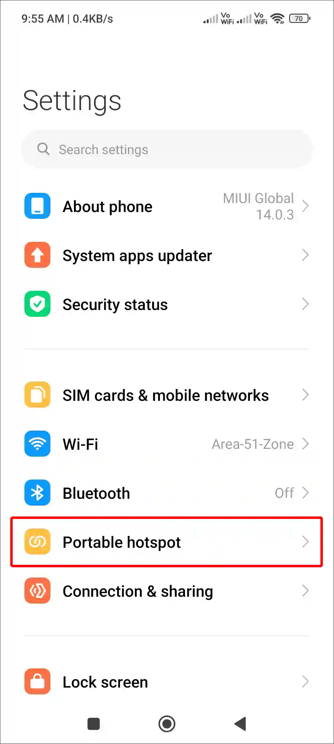 android portable hotspot settings