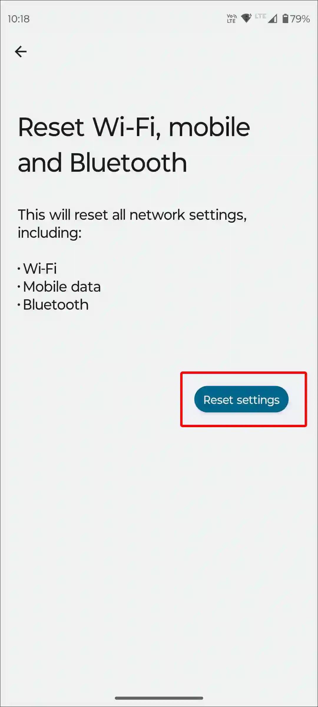 android reset network settings