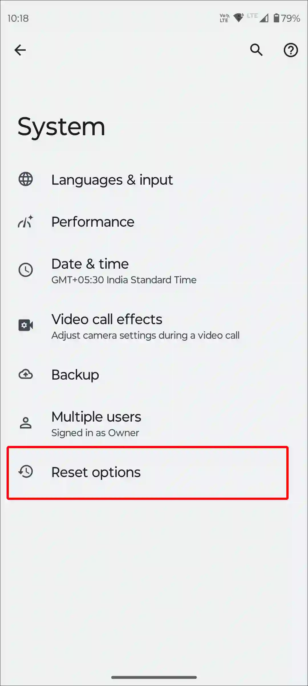 android reset options settings