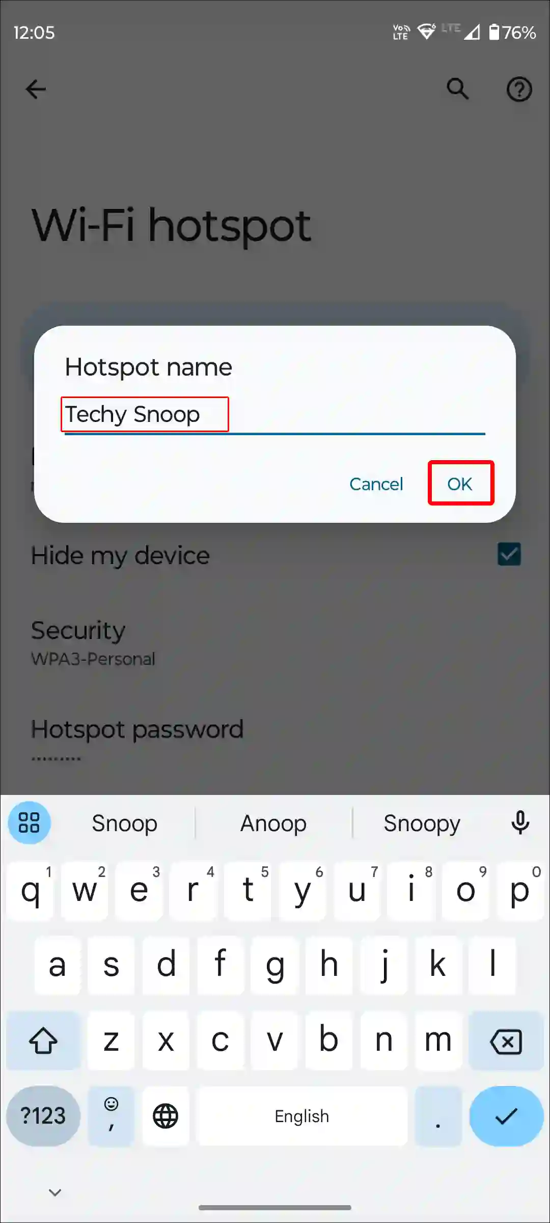 change hotspot name on android