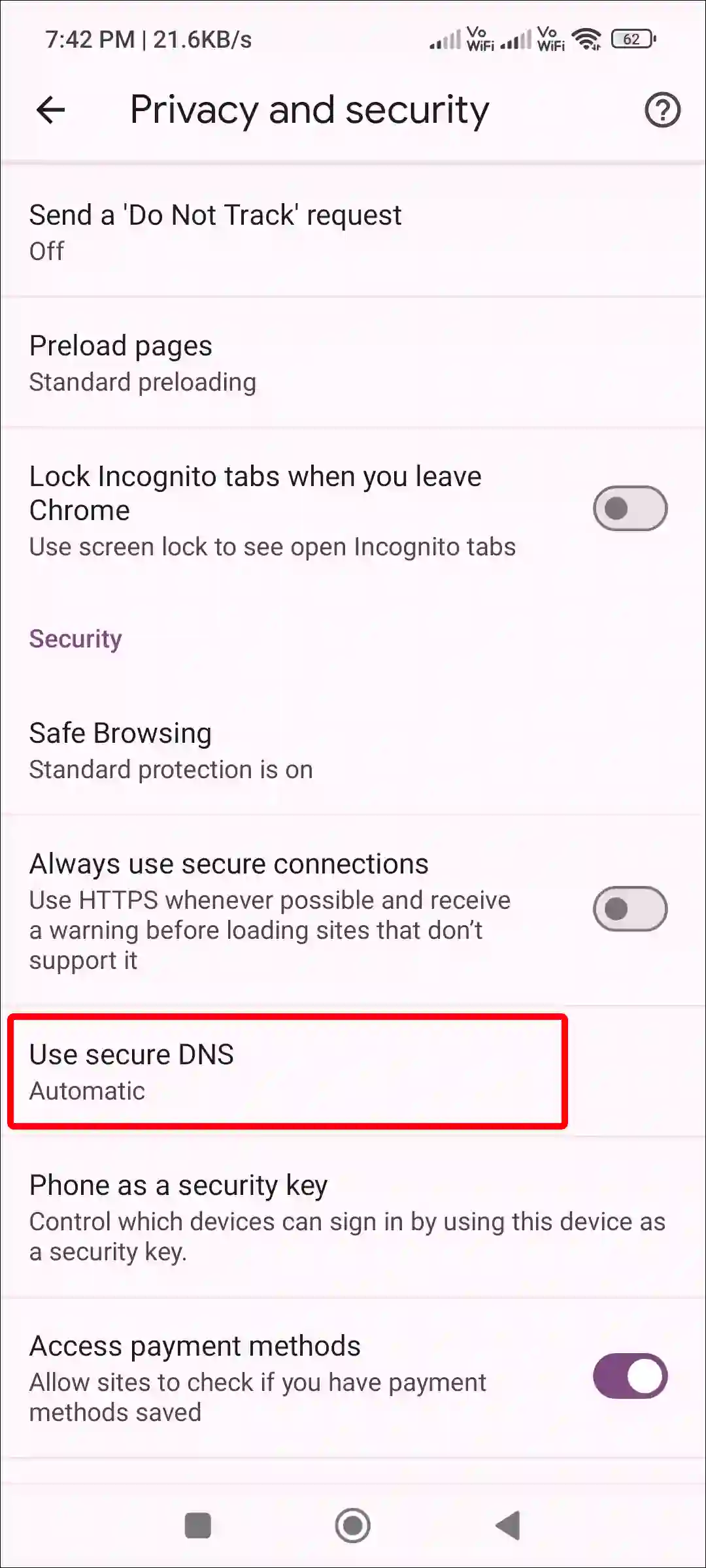 chrome use secure dns