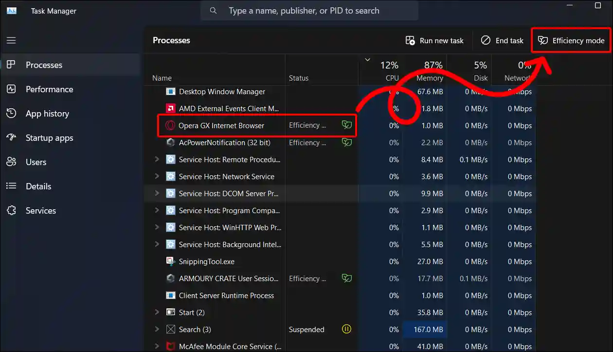 disable efficiency mode in windows 11 task manager