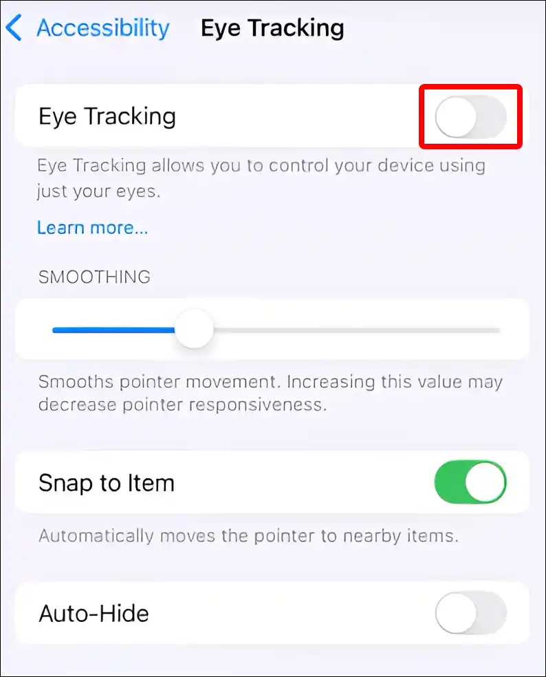 Disable eye tracking on iPhone