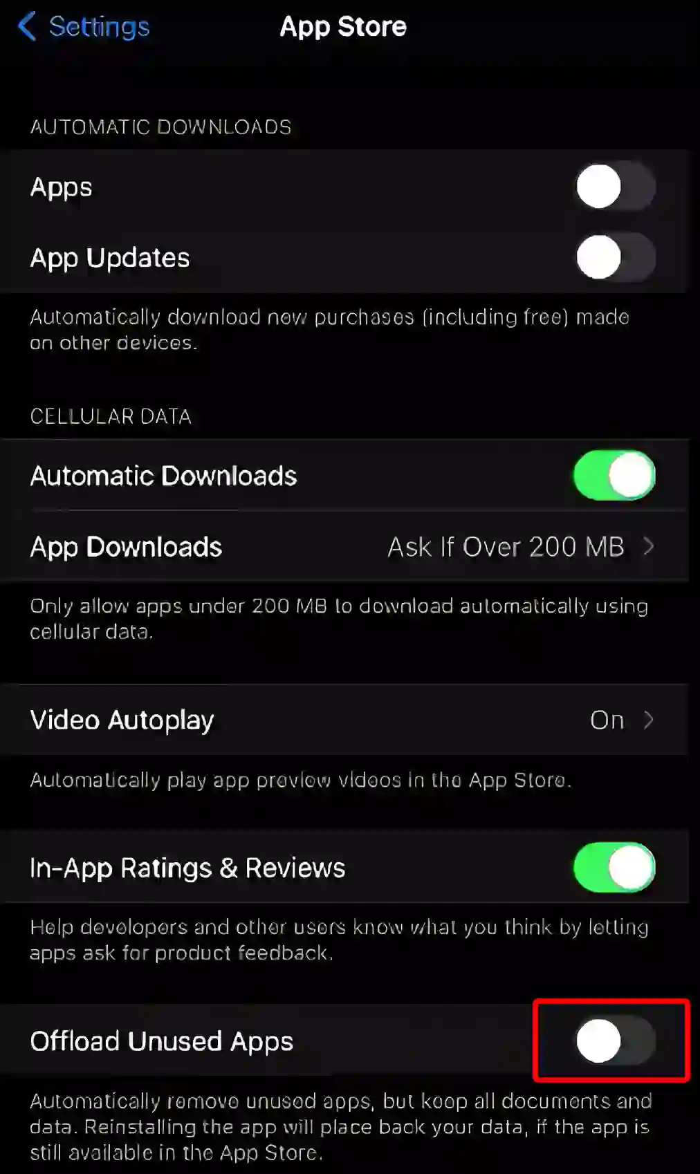 Disable Offload Unused Apps on iPhone or iPad