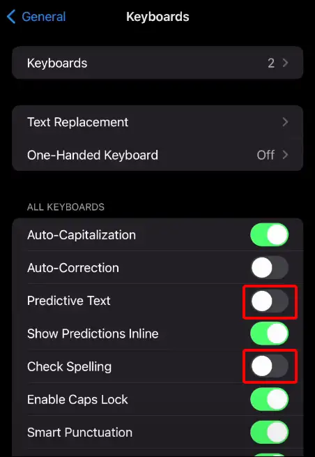 Disable Predictive text on iPhone or iPad