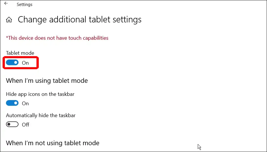 enable Tablet mode on Windows 10