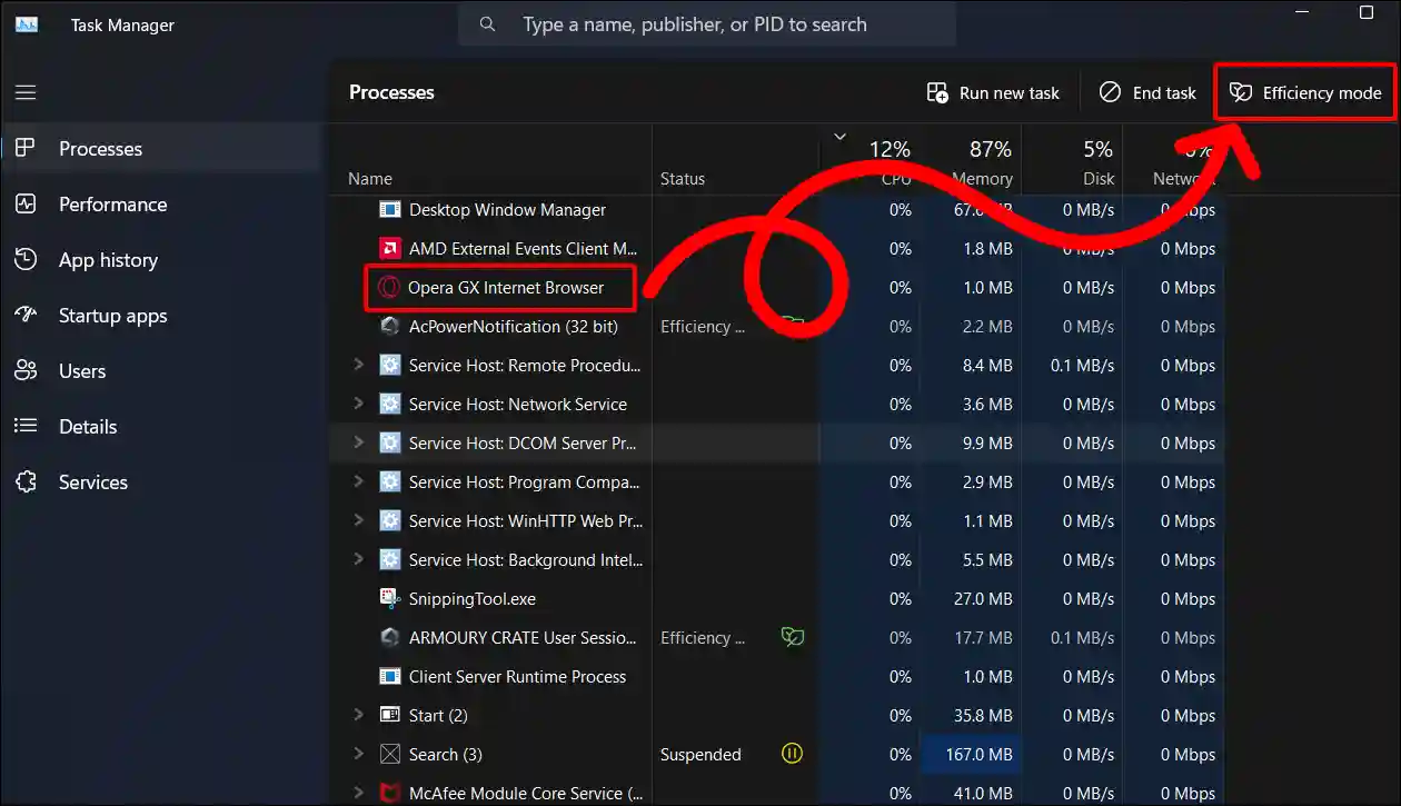 enable efficiency mode in windows 11 task manager