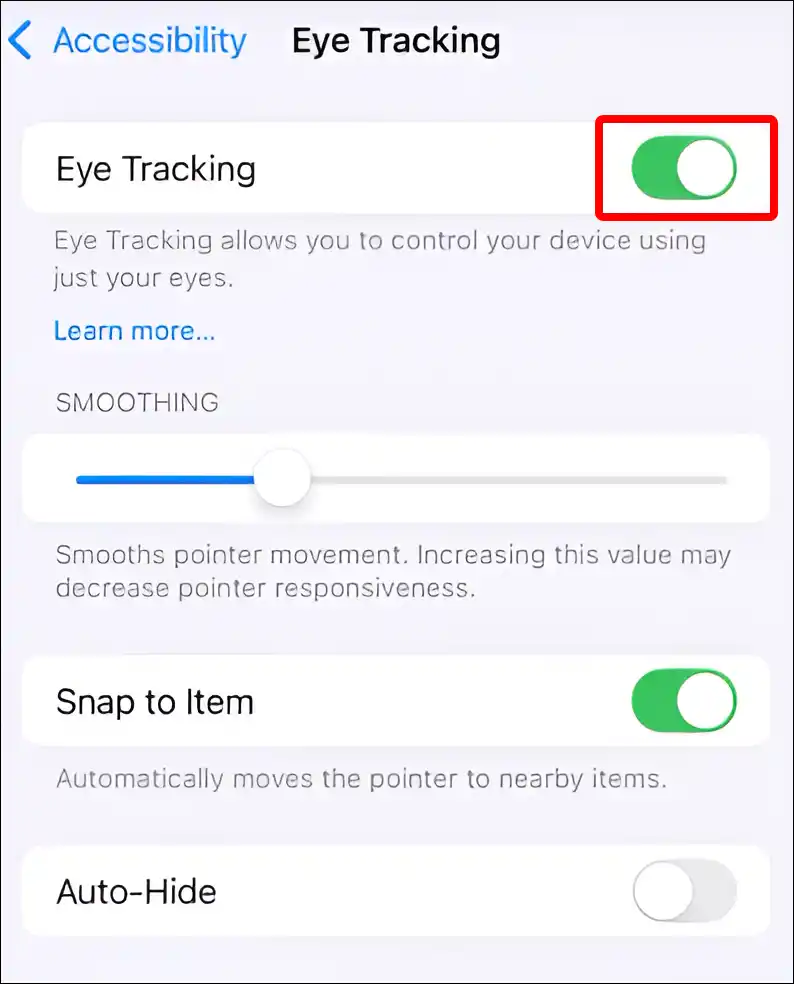 Enable eye tracking on iPhone