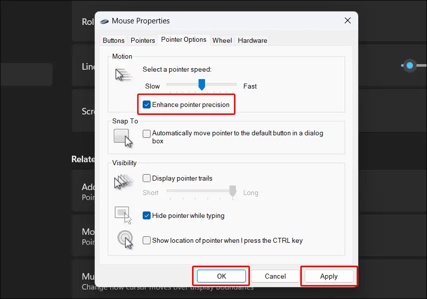 enable mouse acceleration on windows 11