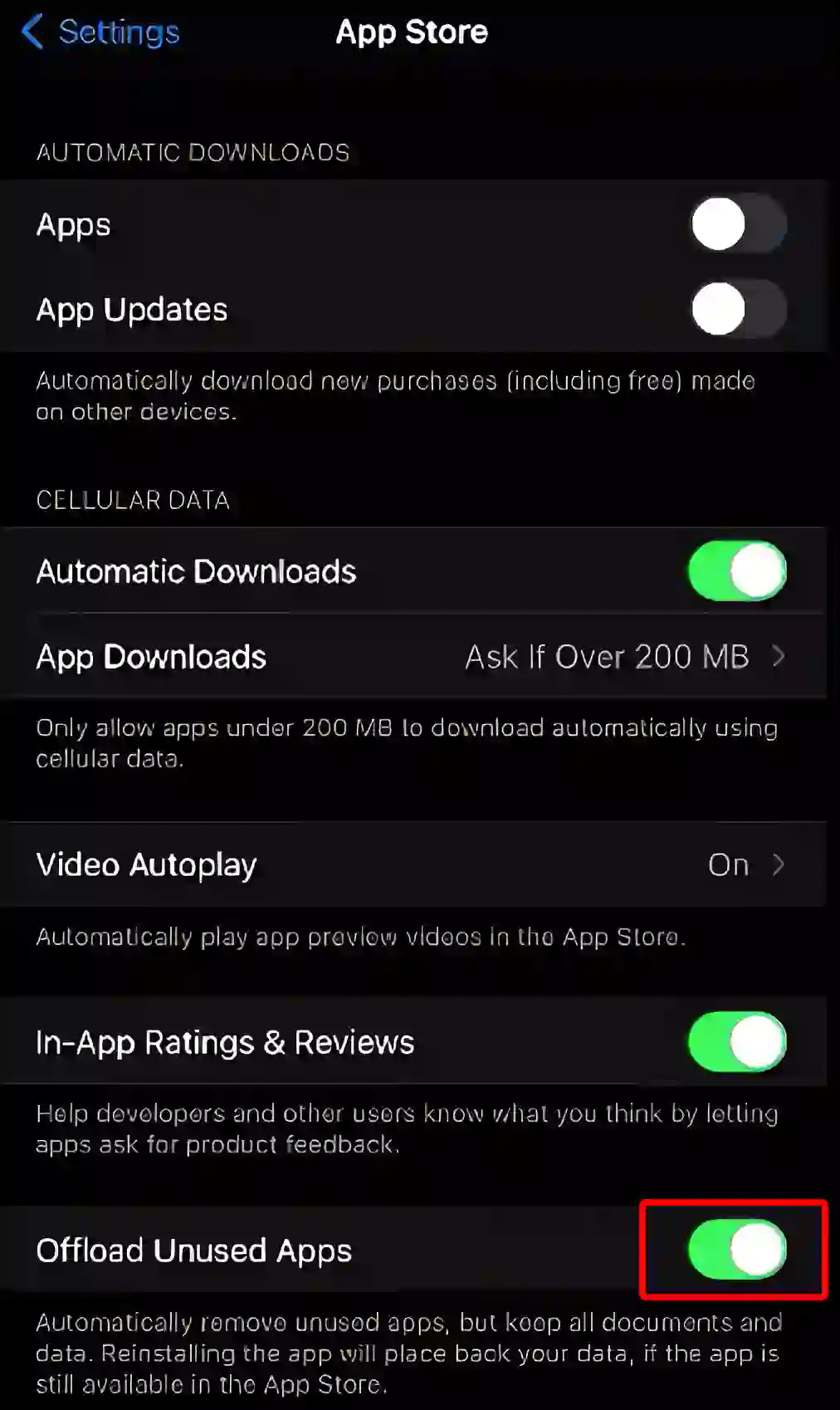 Enable Offload Unused Apps on iPhone or iPad