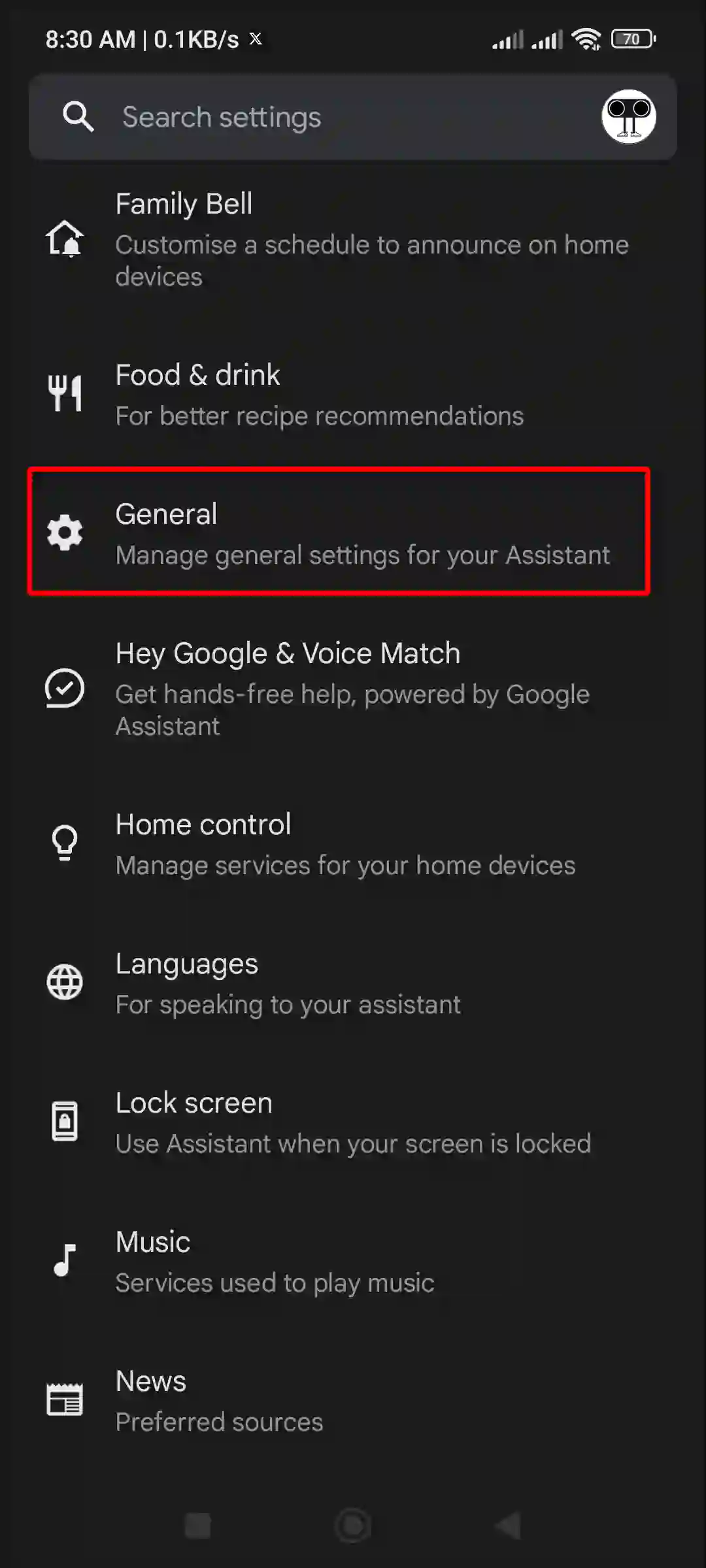 google app general settings