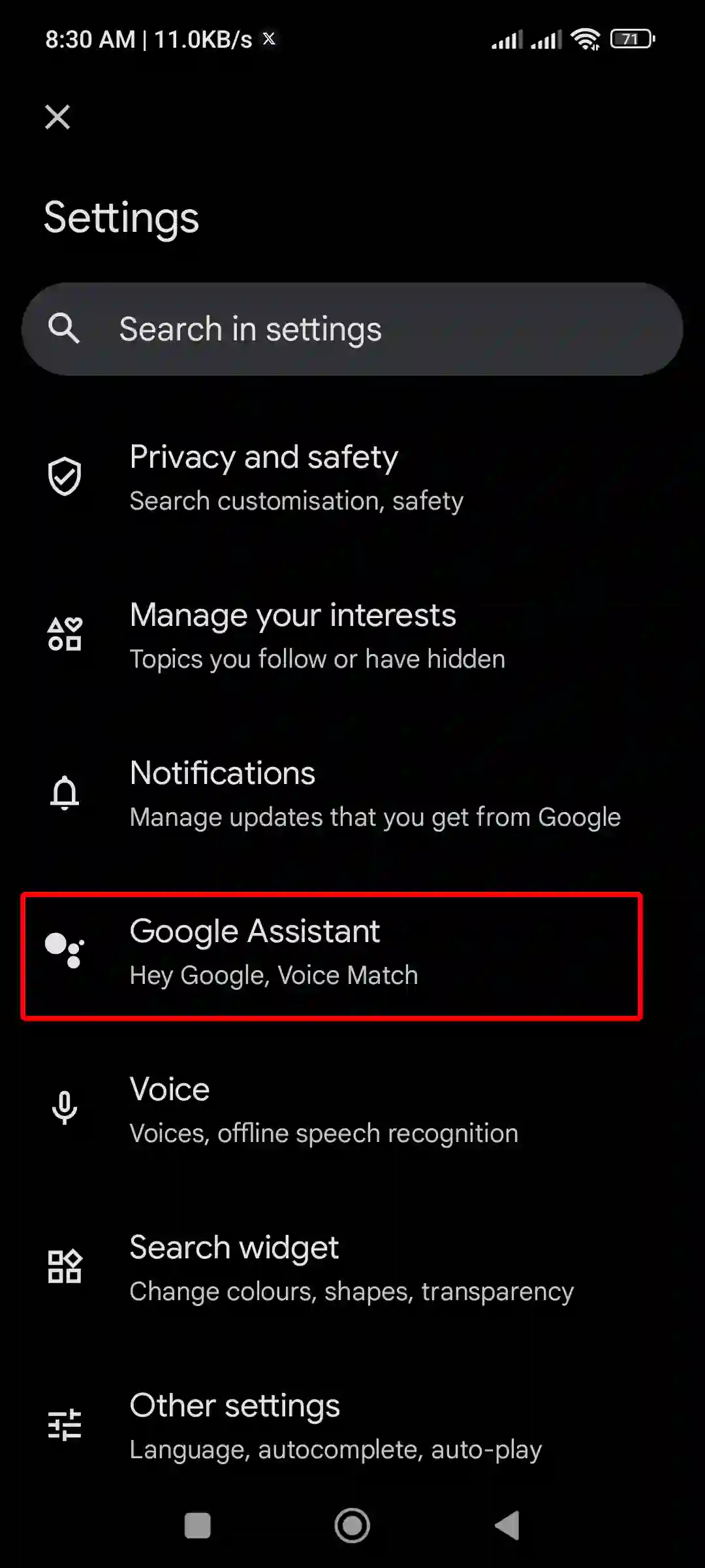 google app google assistant settings