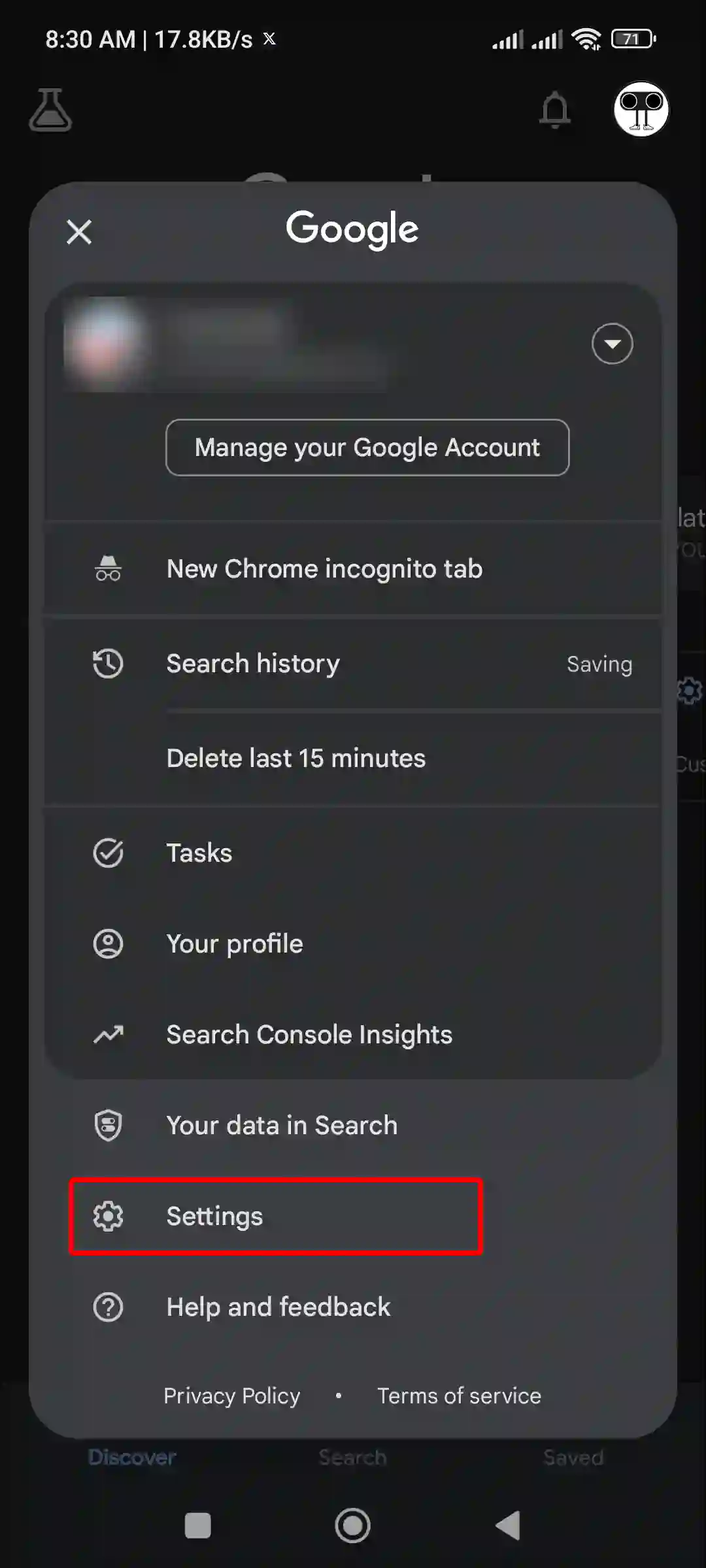 google app settings